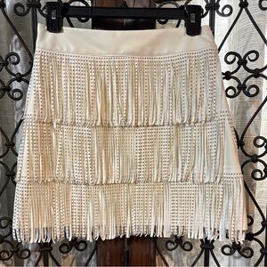 Ivory Fringe Mini Skirt with Stud Detailing